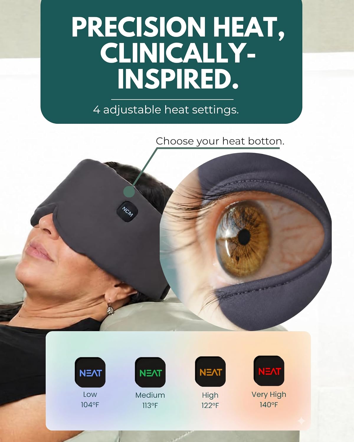 Heated Eye Mask – Cordless Electric Warm Eye Compress for Dry Eyes, Stye & Eye Strain Relief – 4 Heat Settings, Rechargeable, Light-Blocking, Blackout, Washable Cover (Sunset Rose)