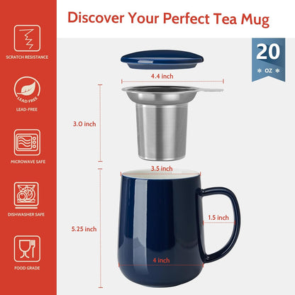 Sweese 20 OZ Porcelain Tea Mug with Infuser and Lid, Loose Leaf Tea Cup, Gifts for Tea Lover - Mint Green