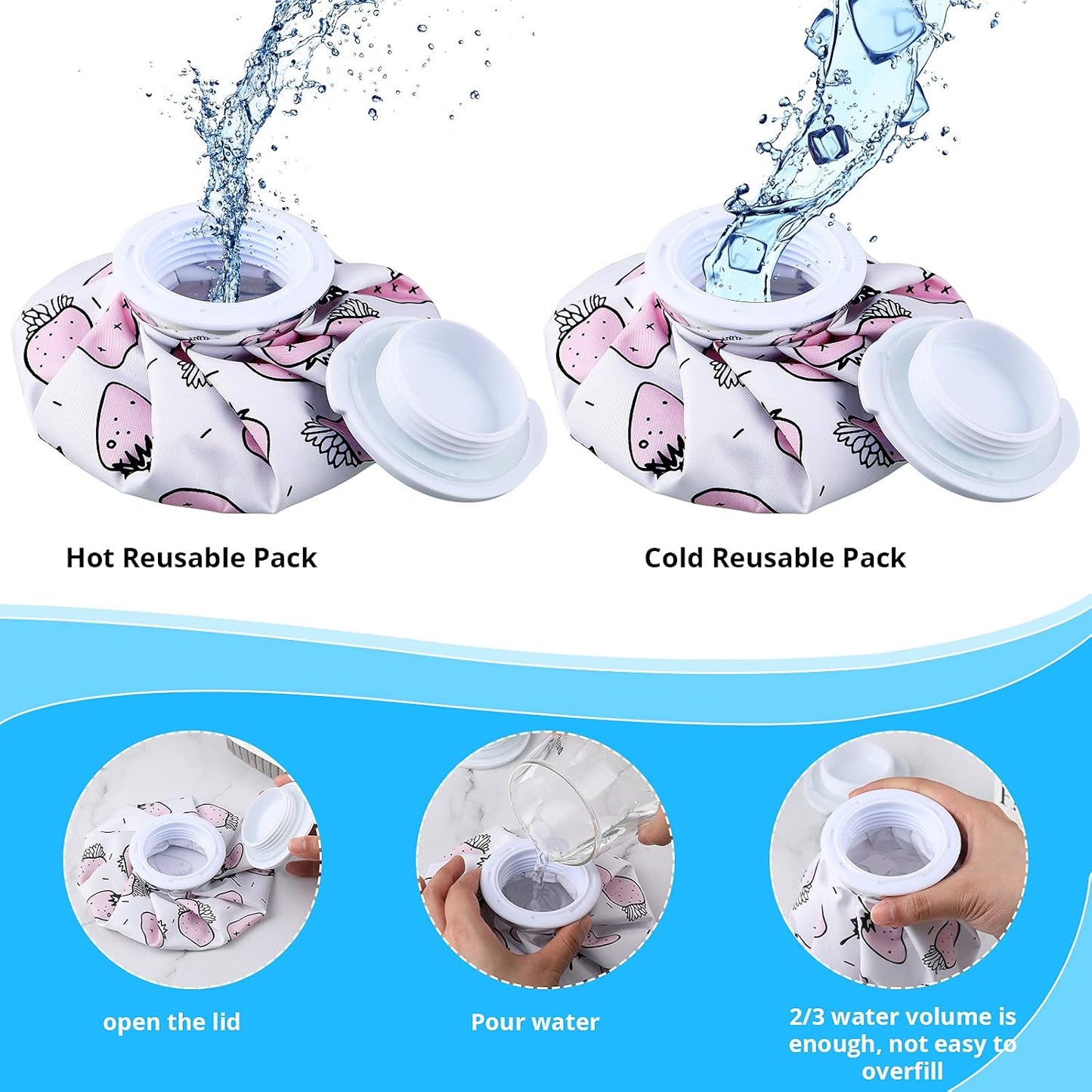 Honoson 4 Pack Reusable Ice Pack for Injuries, Ice Bags Hot Water Bag for Hot & Cold Pain Relief No-Leak Elastic Breathable for Muscle, Joint Pain Swelling, Sports & Home Use(Cute Fruit Style)