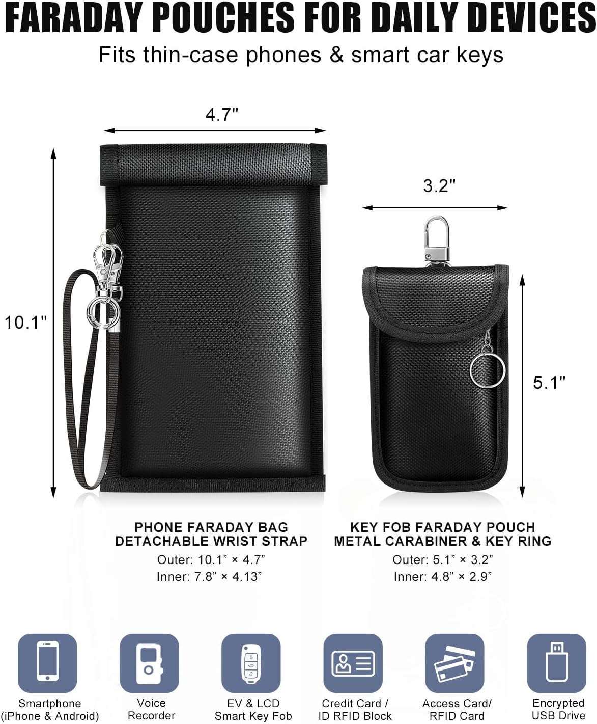 Faraday Bags for Phone and Car Key Fob, Signal Blocking Pouch, Anti-Theft Keyless Entry Theft Protection