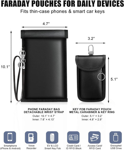 Faraday Bags for Phone and Car Key Fob, Signal Blocking Pouch, Anti-Theft Keyless Entry Theft Protection