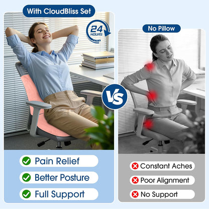 CloudBliss Lumbar Support Pillow & Seat Cushion Set for Office Chair, Desk Chair, Wheelchair & Car – Memory Foam Back Support, Ergonomic Chair Cushions, Sciatica Pain Relief, Home Essentials, Black