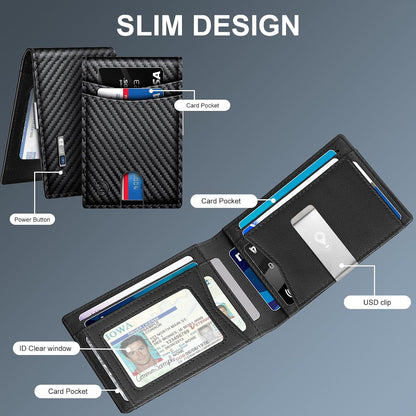 Mens Wallet Tracker Work for Anroid & iOS Device, Smart Wallet for Men WIth Tracker (Android & iOS, Carbon Black & Black)