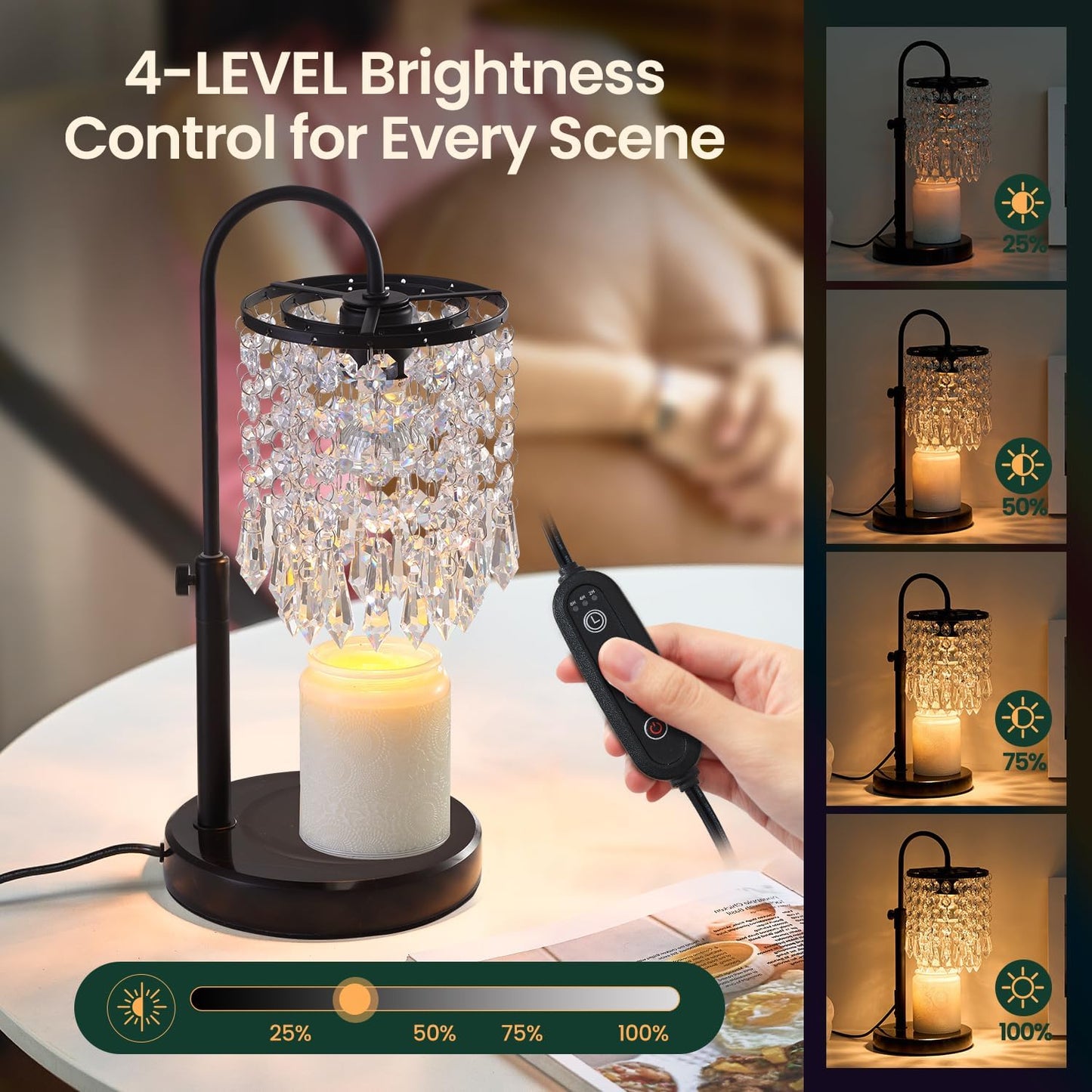 Candle Warmer Lamp with Timer Dimmer and 3 Bulbs, Lamp Candle Warmer with Marble Base,Wax Melt Warmer for Jar Candles, Birthday Gifts for Women Mom, House Warming Gifts New Home Decor (RGB-Black)