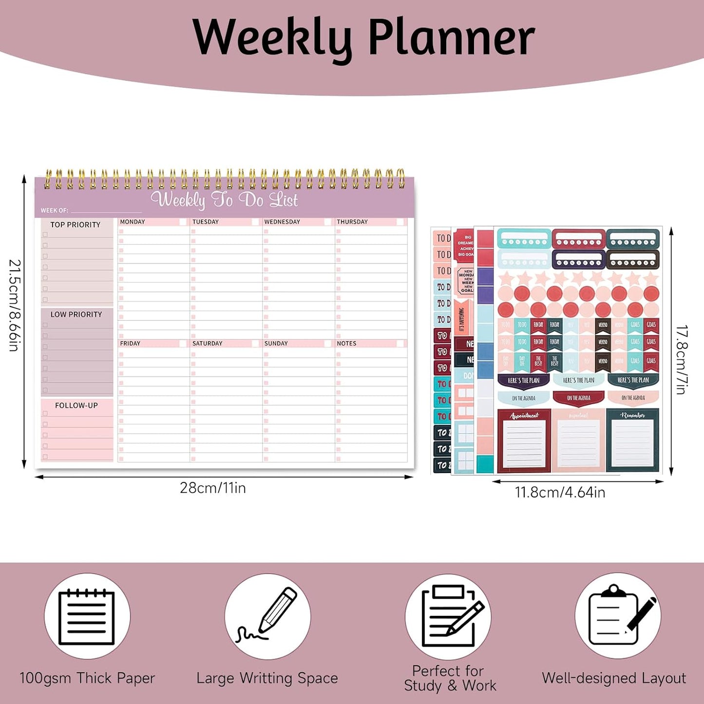 Thboxes Weekly To Do List Notepad, 8.5"x11" Desk Planner 52 Sheets, Green | 100GSM Paper Undated Habit Planner, Productivity Organizer Notepad, for Home School Office Work, Travel, College Essentials