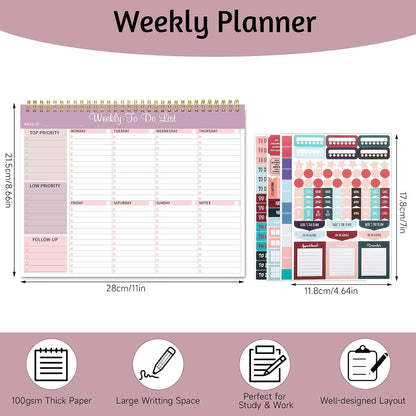 Thboxes Weekly To Do List Notepad, 8.5"x11" Desk Planner 52 Sheets, Green | 100GSM Paper Undated Habit Planner, Productivity Organizer Notepad, for Home School Office Work, Travel, College Essentials