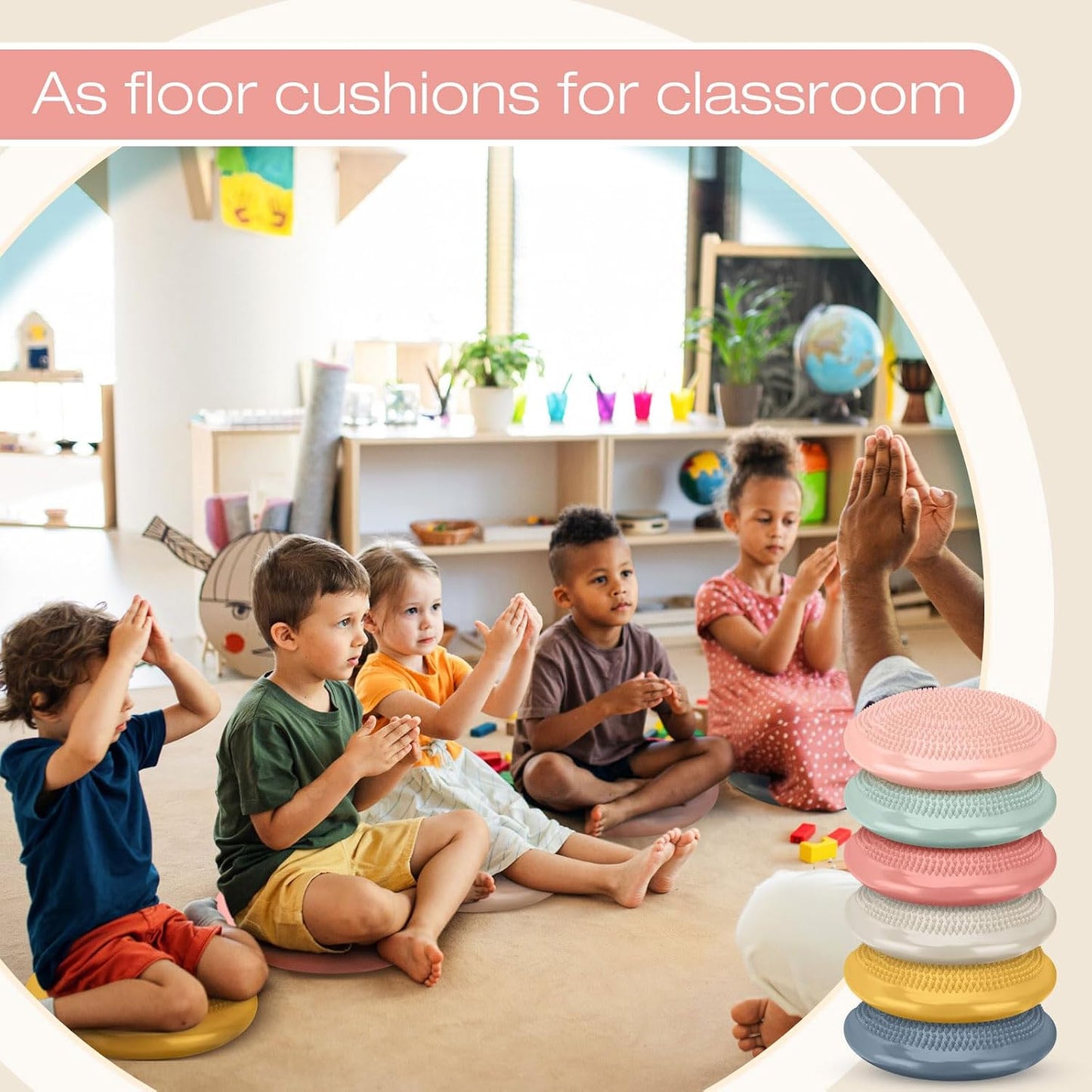 Amylove 6 Pcs Wiggle Seat Inflated Wobble Cushion for Sensory Kid 13 Inch Balance Disc Kids Flexible Seating Exercise Sensory Pad Chair Cushion for Classroom Office School (Bright)