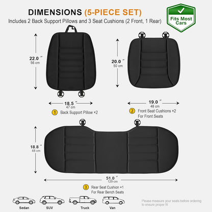 kingphenix Car Seat Cushion with Back Support Pillow: Enhanced Comfort Memory Foam Design for Pain Relief, Ideal for Drivers and Office Use - Ergonomic Lumbar Comfort for Long Sitting - Black
