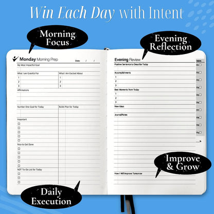 Goal Crazy Undated Planner – 90 Day Guided Journal & Productivity Organizer, A5 Daily & Weekly Planner with Goal Setting, Habit Tracker, To Do List, Academic & Work Calendar, Leather Hardcover - Black