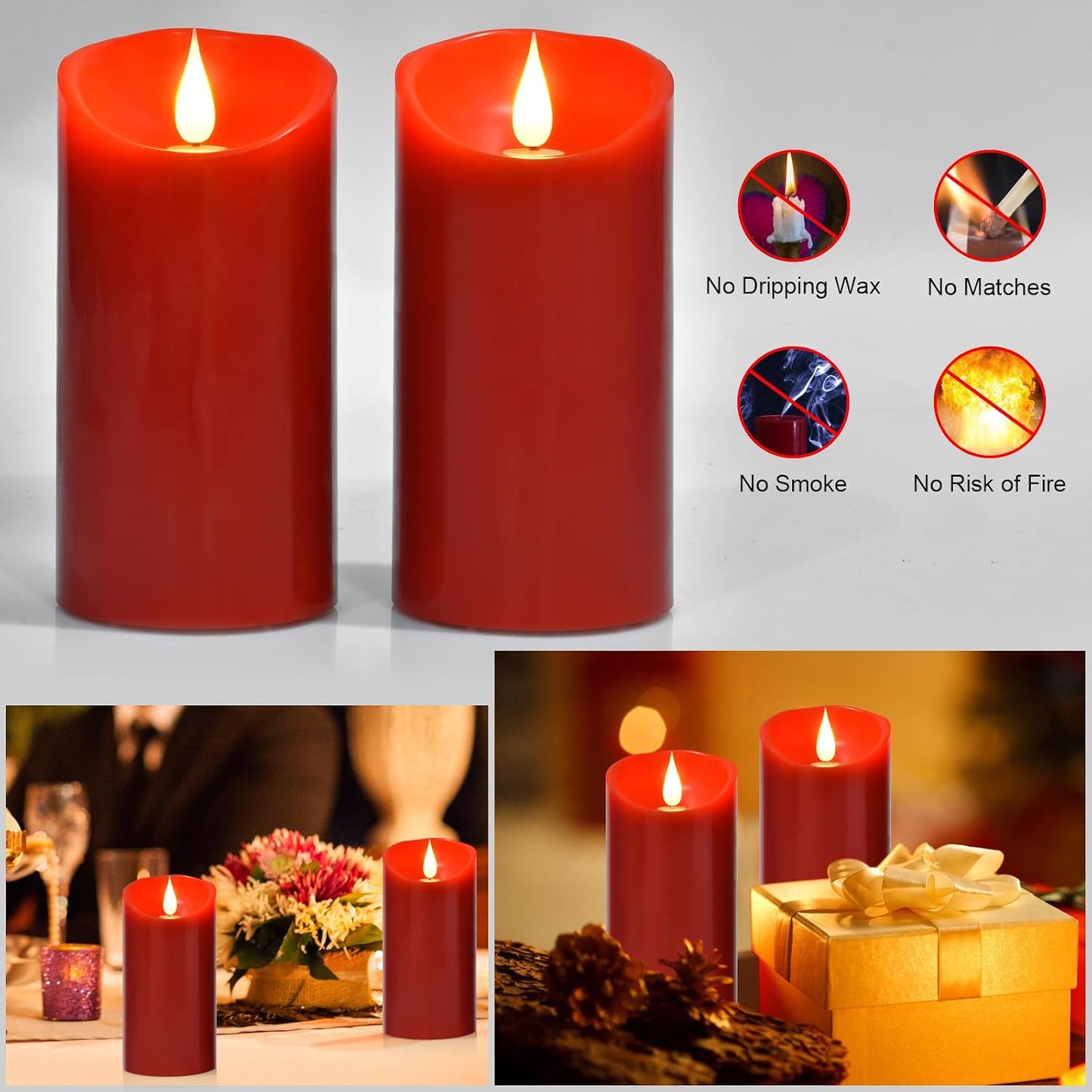 2PACK Outdoor Plastic flameless Candles with Remote Control and Timer, LED Flickering Battery Operated Electric Pillar Candles (D3 xH5.5) for Camping, Weddings, Home Decoration
