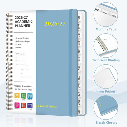 Planner 2026-2027, Weekly and Monthly Calendar Planner, JUL 2026 - JUN 2027 | Academic Year, Daily Agenda Book, A5(6.3'' x 8.5''), Sprial Bound, Inner Pocket, Office School Use