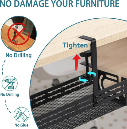 Under Desk Cable Management Tray, No Drill Mesh Cable Tray Cord Organizer