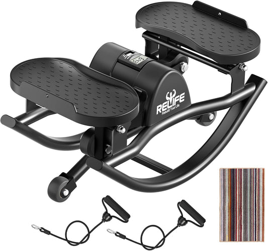 RELIFE REBUILD YOUR LIFE Rock Stepper Side to Side Rocking Fitness Stepper, Low-Impact Balance Board with Resistance Bands,Non-Slip Base for Full Body Workout, Fitness Machine Equipment at Home