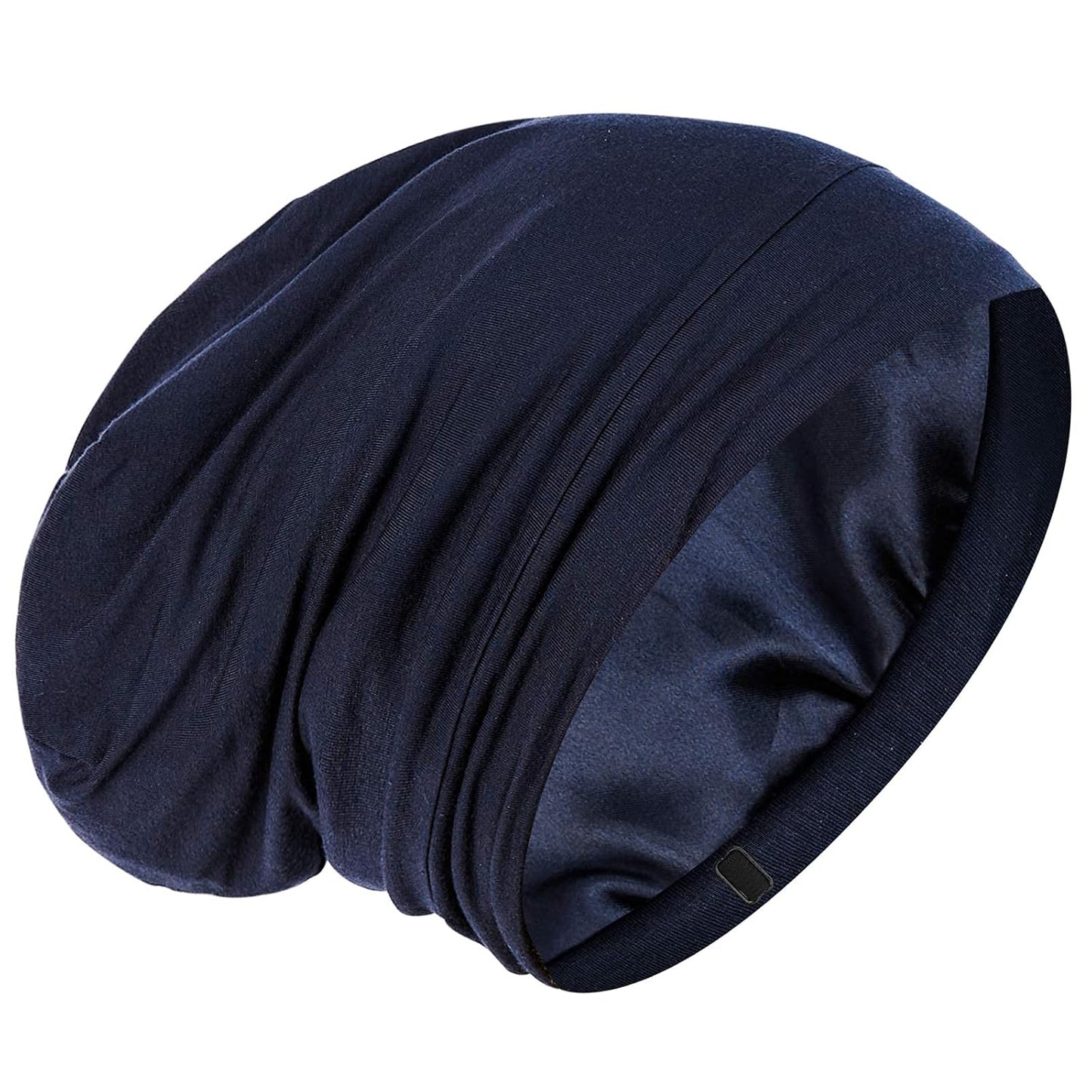 Silk Satin Lined Bonnet Sleep Cap - Adjustable Stay on All Night Hair Wrap Cover Slouchy Beanie for Curly Protection Women and Men Solid Black