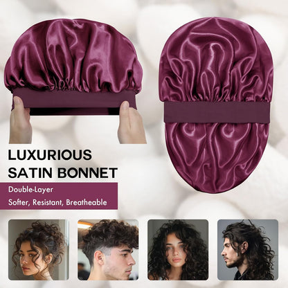 Satin Silk Bonnet for Sleeping, Double Layer Silk Sleep Cap for Men & Women, Soft Satin Lined Bonnet for Curly Hair