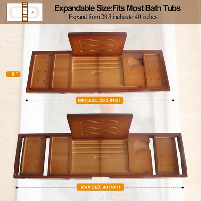 Premium Bamboo Bathtub Tray Caddy - Bath Tub Tray Table for Bathtub - Bath Caddy Tray for Bathtub, Expandable Size, Fits Most Bath Tubs
