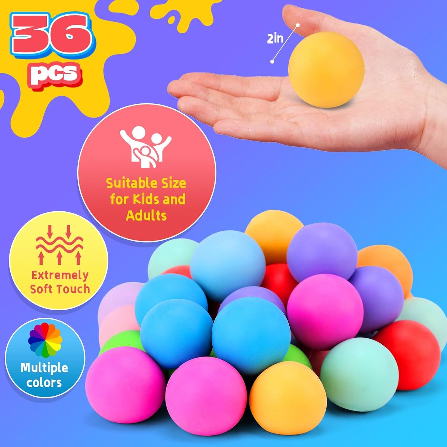 12PCS Color-Changing Stress Balls - Soft, Squeezeable Stress Relief Balls for Relaxation, Ages, Ideal for Parties, Home, Classroom, and Office Use, Slow-Rebound Design, Portable