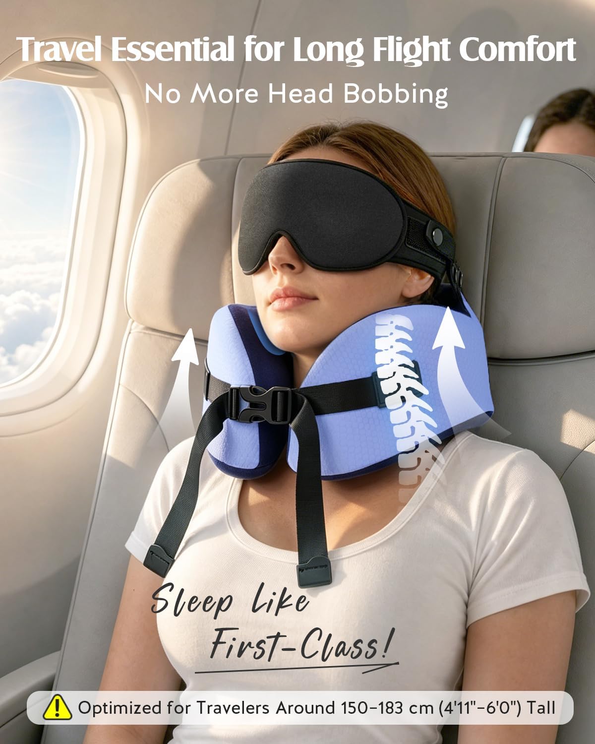 YFONG Travel Pillow for Long Flights, Patented 360° Ergonomic Sleeper Hold Head Support System with Memory Foam Neck Pillow & 3D Sleep Mask, Prevent Head Bobbing for Airplane & Road Trip, Pink