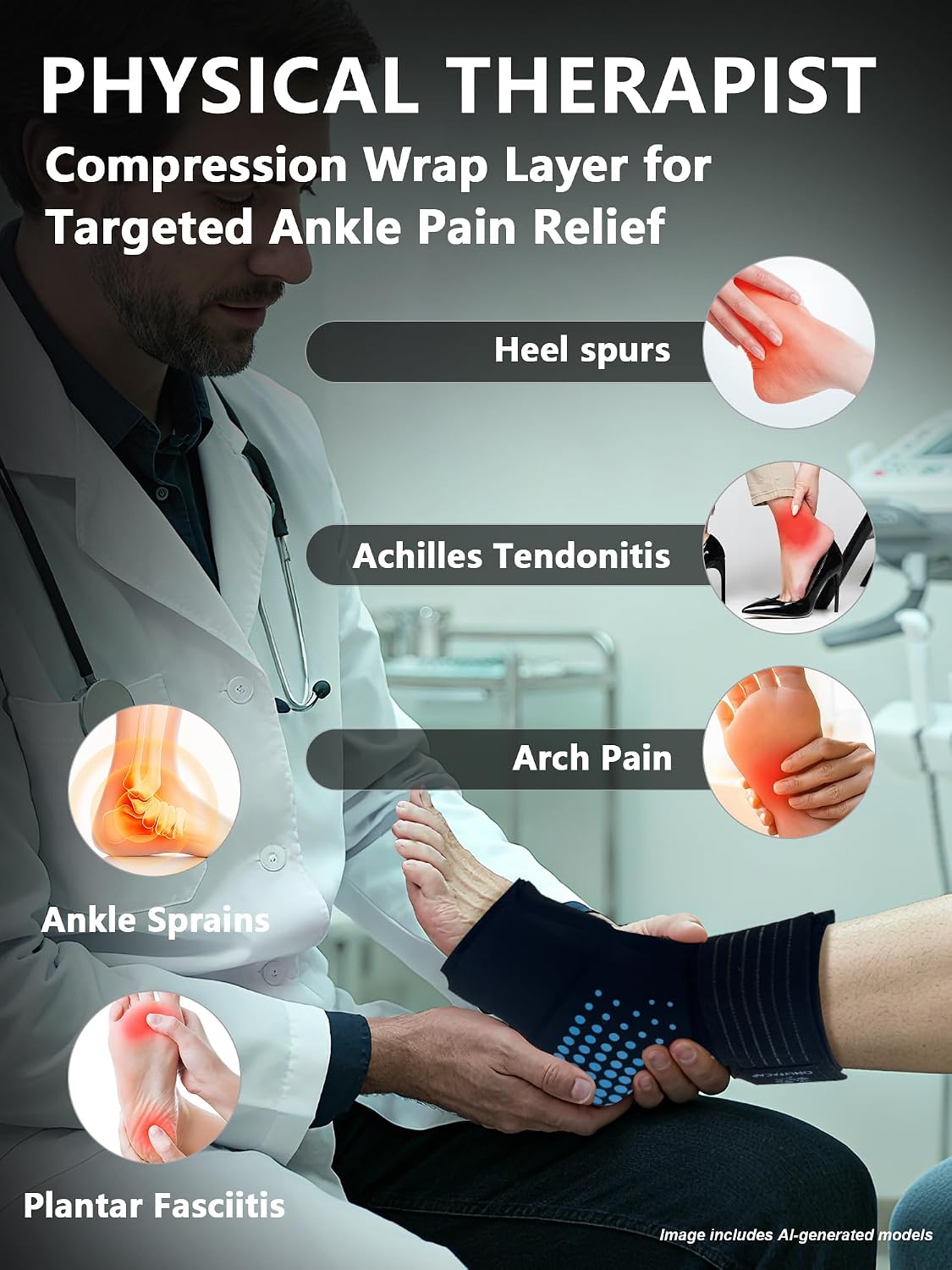 Ankle Ice Pack Wrap,Flexible Cold Therapy for Foot Pain Relief | gel,3D full-coverage,cool ice-silk fabric,dual hot & cold compress,flexible when frozen,leak-proof,ideas for swelling,sprains