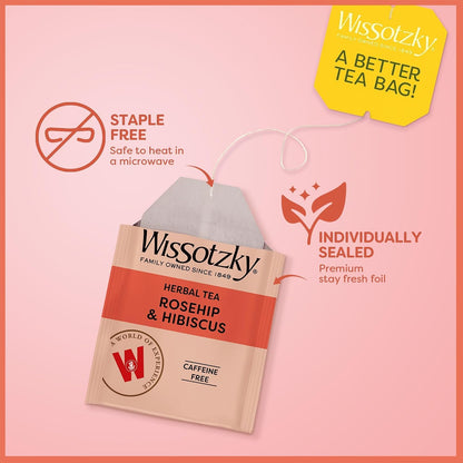 Wissotzky Rosehip & Hibiscus Herbal Tea (3 Pack - 60 Tea Bags) | Exotic Blend | Caffeine Free Tea | Immune Boost