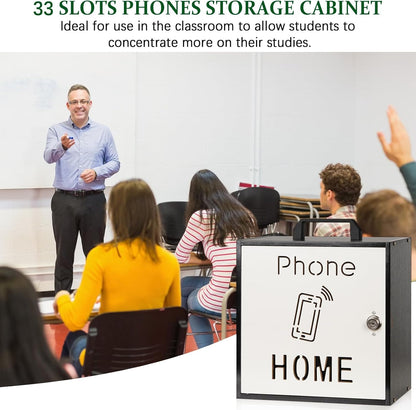 Wooden Phone Lock Box,Adjustable 33 Slots Cell Phone Holder Classroom