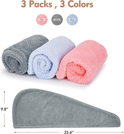 OEAGO Microfiber Hair Towel for Women: Gifts for Teen Girls Kids Girlfriends Wife Stocking Stuffers for Women Drying Wrap Towels for Curly Hair Head Accessories 3 Pacs Anti Frizz