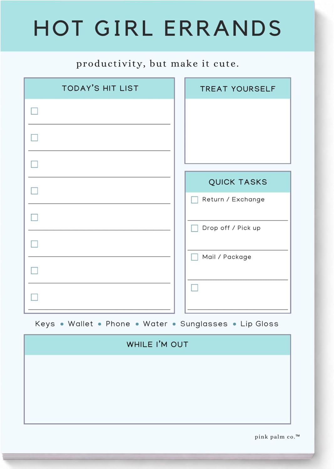 Pink Palm Co. Cute To Do List Notepad, 6x9 Daily Checklist Pad, Aesthetic Productivity Memo Pad, Tear Off Writing Pad for Tasks, Errands & Reminders (The Tired Girl)