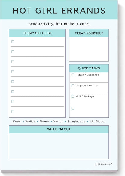 Pink Palm Co. Cute To Do List Notepad, 6x9 Daily Checklist Pad, Aesthetic Productivity Memo Pad, Tear Off Writing Pad for Tasks, Errands & Reminders (The Tired Girl)