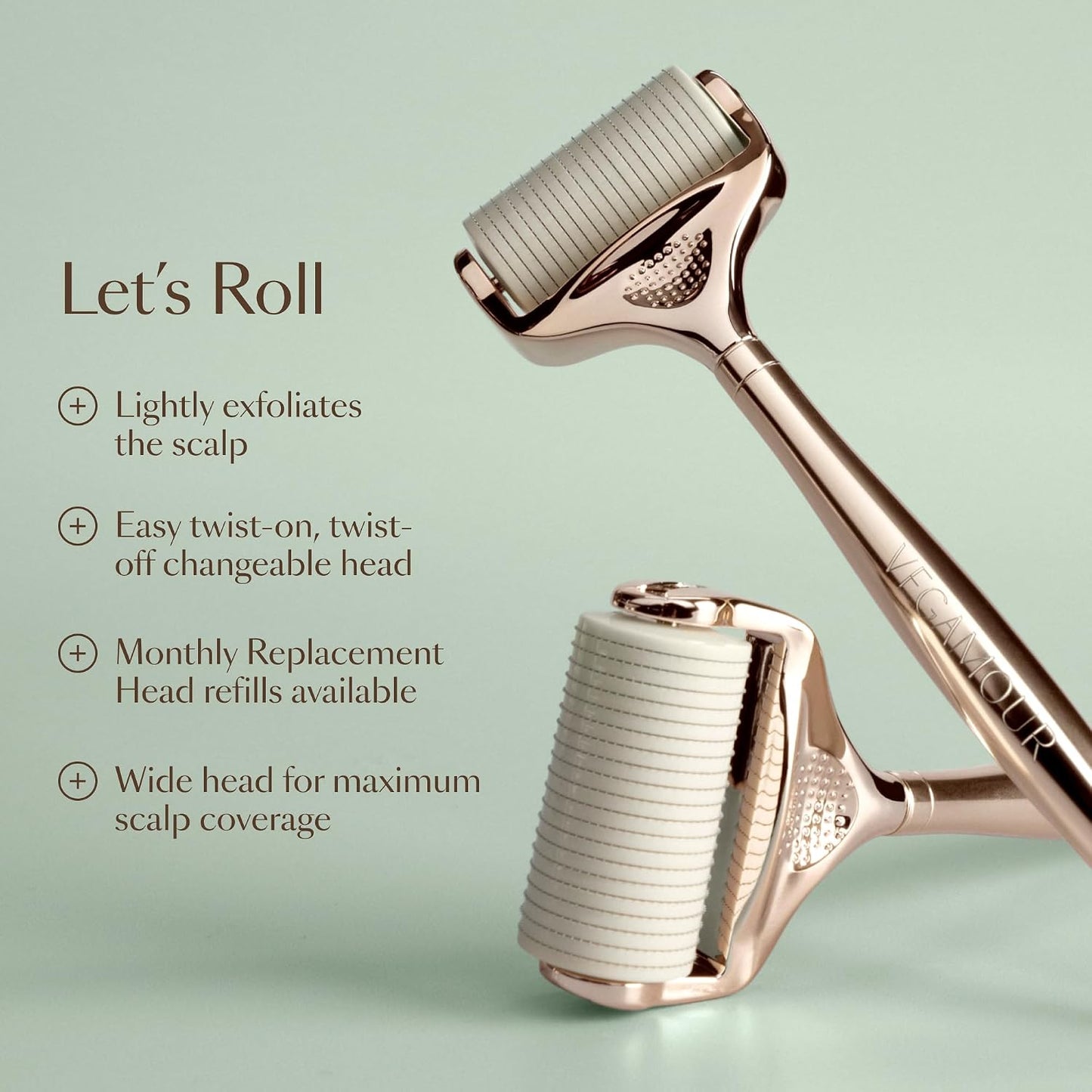 VEGAMOUR GRO+ Advanced Dermaroller for the Scalp, Gently Exfoliates to Help Promote Hair Density, Fuller Looking Hair with Continued Use
