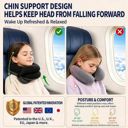 BUYUE Travel Neck Pillows for Airplanes, Memory Foam 360° Head Support Sleep for Long Flight, Skin-Friendly & Breathable, Kit with Eye Mask, Earplugs and Storage Bag (Adult, Grey, 90+ lbs)