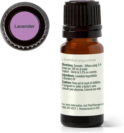Plant Therapy Lavender Essential Oil 100% Pure, Undiluted, Therapeutic Grade, Aromatherapy Diffuser for Relaxation and Body Care, Healthy Skin and Hair, 10 mL (1/3 oz)