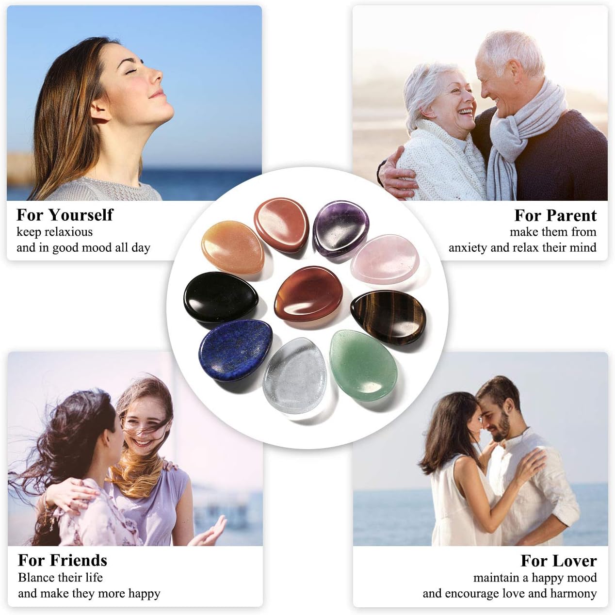 CrystalTears Tiger's Eye Thumb Worry Stone Healing Crystal Pocket Palm Stone Worry Stones for Anxiety Stress Relief