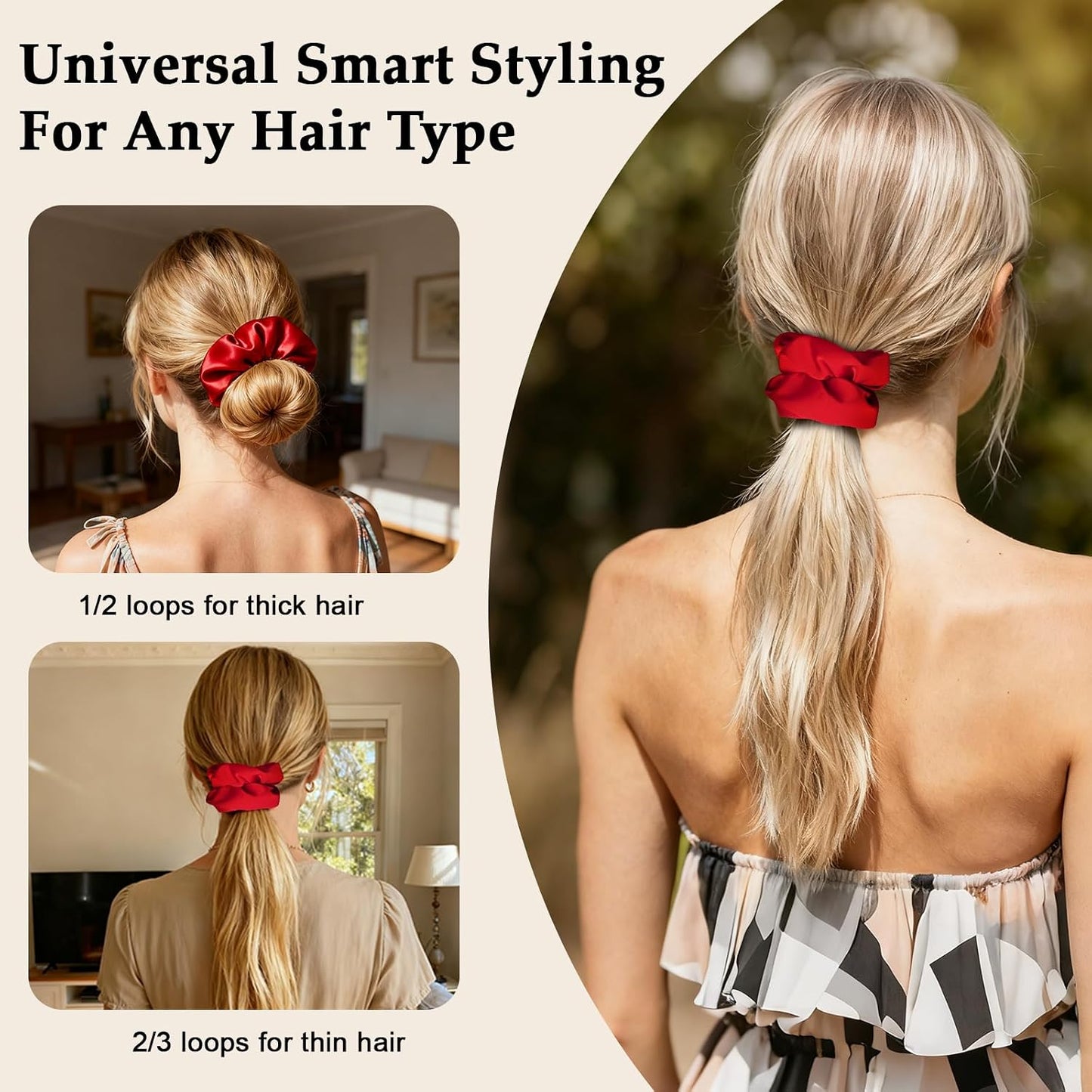 Satin Scrunchies for Women – 8PCS Blush & Brown Silk Hair Ties Set – No Crease, Frizz-Free, Gentle Elastic Hair Bands, Soft & Stylish Everyday Hair Accessories Gifts