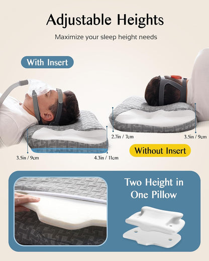 Sleep Apnea Pillow for Cpap Users, Ergonomic Adjustable Memory Foam Cpap Pillows for Side and Back Sleepers, Reducing Air Leaks and Mask Pressure