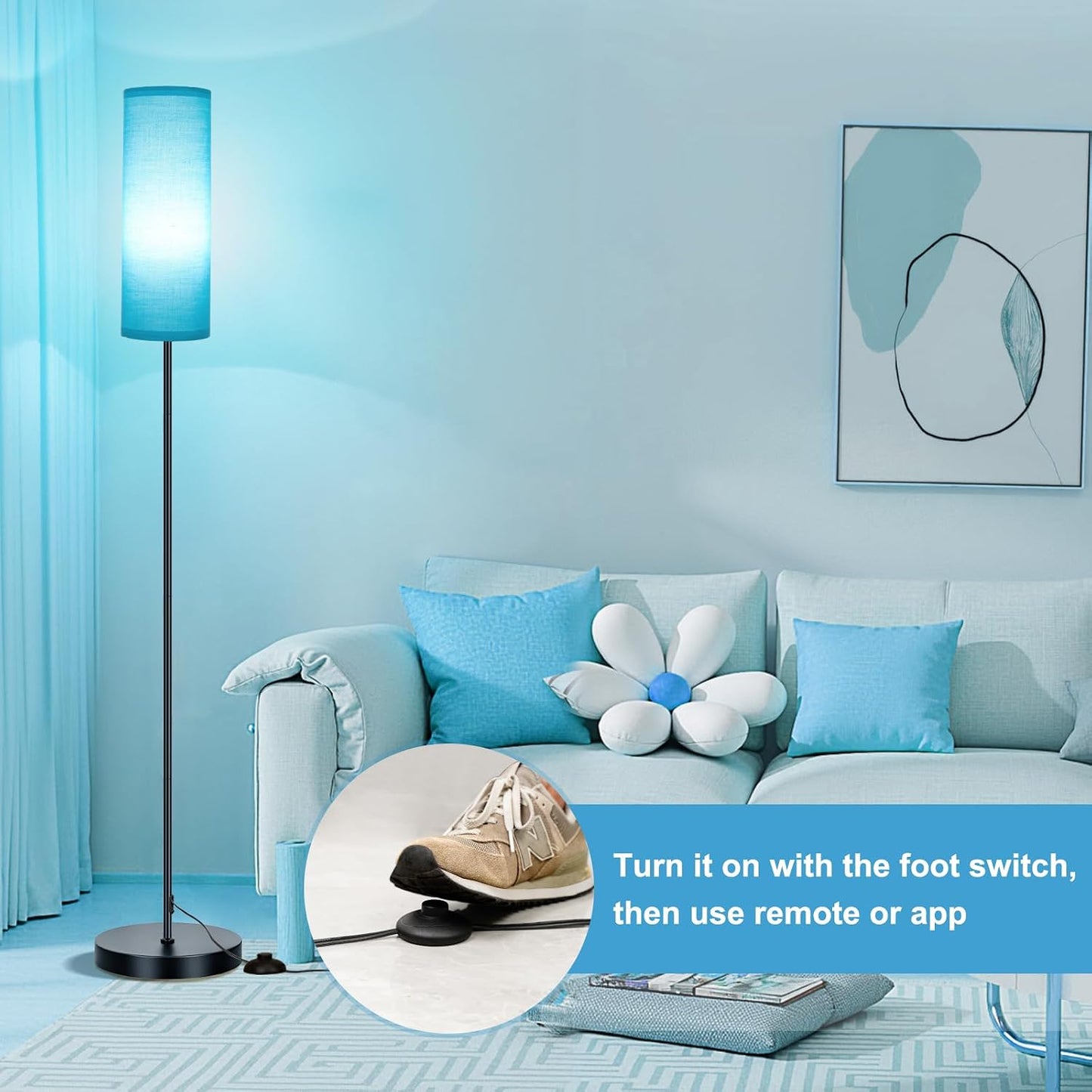 FRIDEKO HOME Floor Lamp, 9W 800LM Color Changing Smart Bulb, Beige Shade