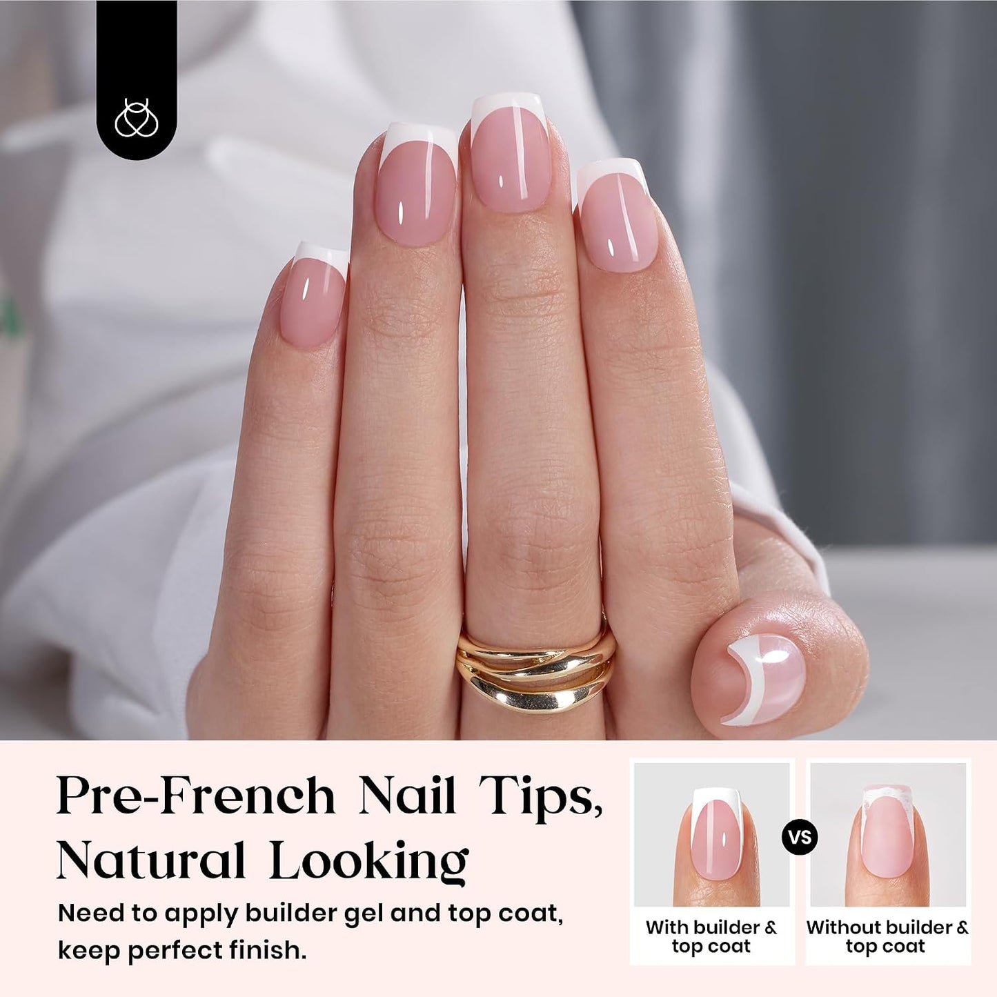 Beetles Press On Nail Kit-Short Square French Tip Press On Nails, 150Pcs Pink French Nail Tips with Nail Glue & Remover Builder Top Coat Nail Lamp, All-in-One DIY Fake Nails Gift for Women