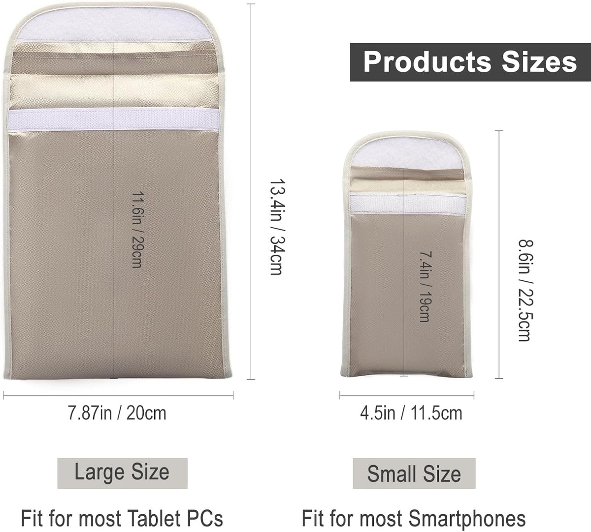 2PCs Security Shield Faraday Cell Phone Sleeve, Smartphone & Tablet PC Anti-Tracking Data Privacy, Electronic Device Wallet Security Silver