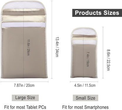 2PCs Security Shield Faraday Cell Phone Sleeve, Smartphone & Tablet PC Anti-Tracking Data Privacy, Electronic Device Wallet Security Silver