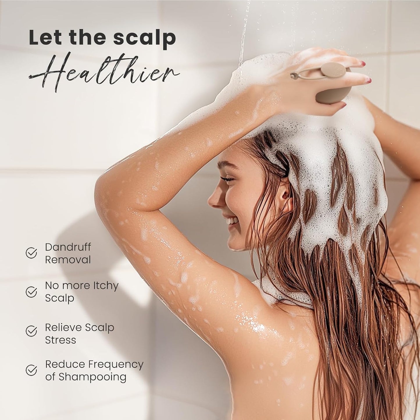 AIMIKE Scalp Massager Shampoo Brush, Soft Silicone Scalp Scrubber, Scalp Brush/Exfoliator for Washing Hair Dandruff, Scalp Massager Hair Growth Stimulator, Wet Dry Scalp Hair Scrubber - Oatmeal