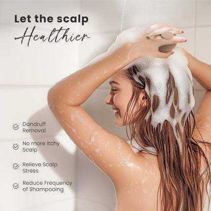 AIMIKE Scalp Massager Shampoo Brush, Soft Silicone Scalp Scrubber, Scalp Brush/Exfoliator for Washing Hair Dandruff, Scalp Massager Hair Growth Stimulator, Wet Dry Scalp Hair Scrubber - Oatmeal