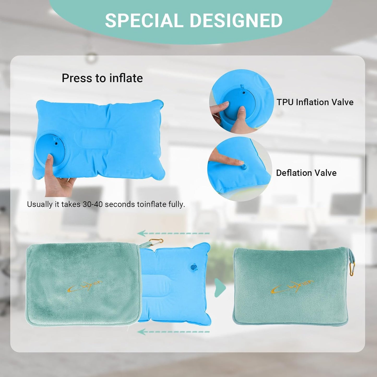 Compact Travel Blanket for Airplane, Premium Soft 2-in-1 Blanket with Pillowcase and Carry Bag, Lightweight Travel Essentials with Luggage Sleeve and Backpack Clip, Mint Green