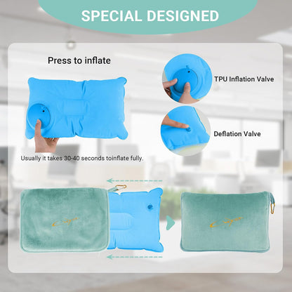 Compact Travel Blanket for Airplane, Premium Soft 2-in-1 Blanket with Pillowcase and Carry Bag, Lightweight Travel Essentials with Luggage Sleeve and Backpack Clip, Mint Green
