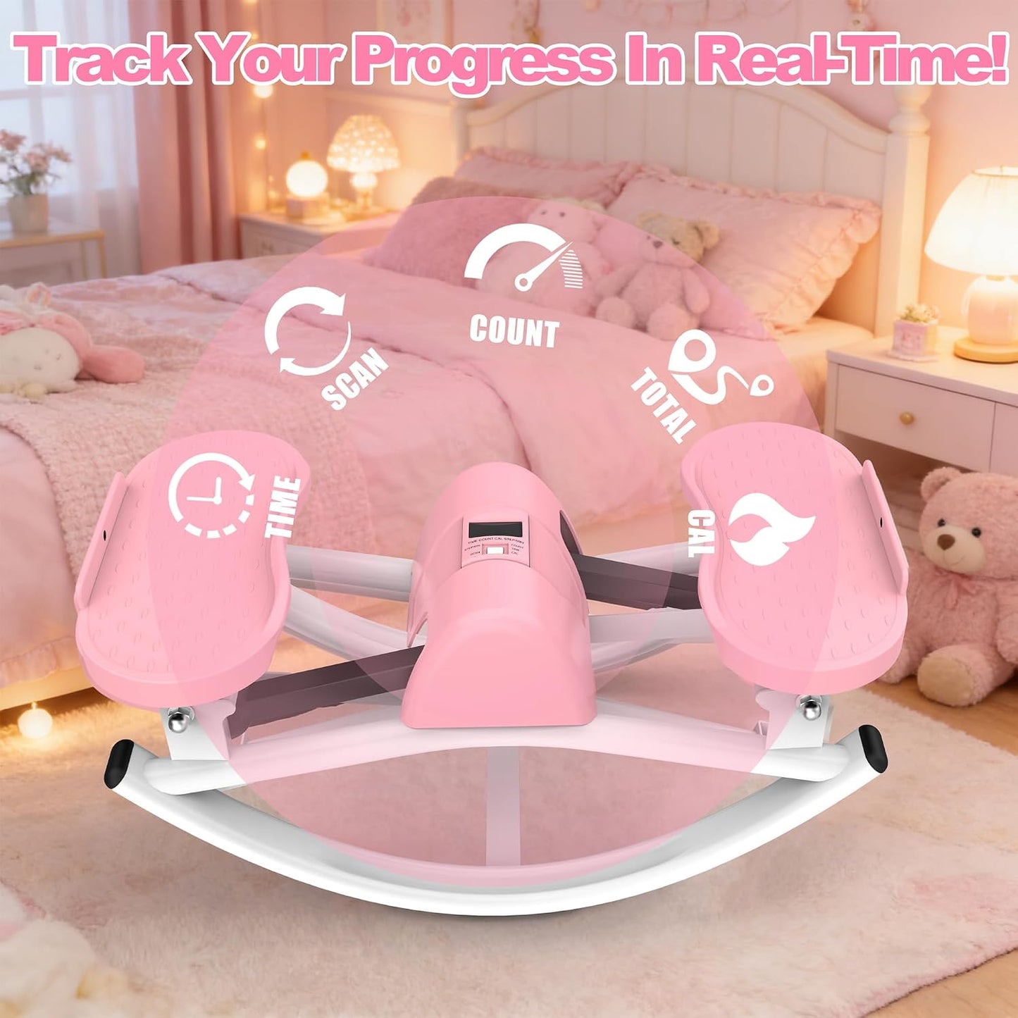 KINMAC Lateral Stepper for Exercise-Rocking Stepper Machine with Resistance Bands & Anti-Slip Mat and LCD Monitor, Professional Stair Stepper for Home Workout