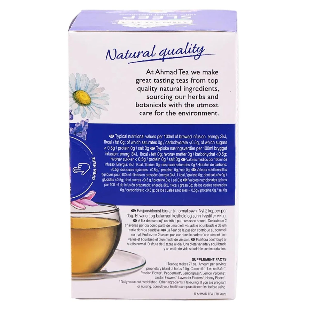 Ahmad Tea Herbal Tea, Camomile, Honey, & Lavender 'Sleep' Natural Benefits Teabags, 20 ct (Pack of 1) - Decaffeinated & Sugar-Free