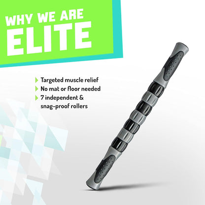 Elite Massage Roller Stick Targets Sore, Tight Leg Muscles to Prevent Cramps and Release Tension. It's Sturdy, Lightweight, Smooth Rolling and Thankfully This Lifesaver has Comfortable Handles.Green