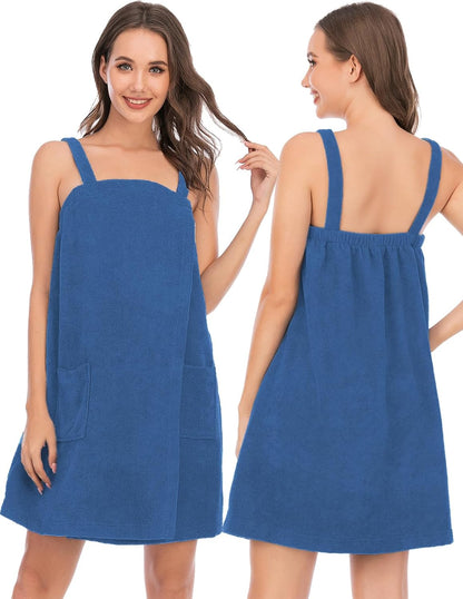 Veseacky Women Bath Wrap Towel for Womens Shower with Pocket Adjustable Spa Robe & Facial Headband
