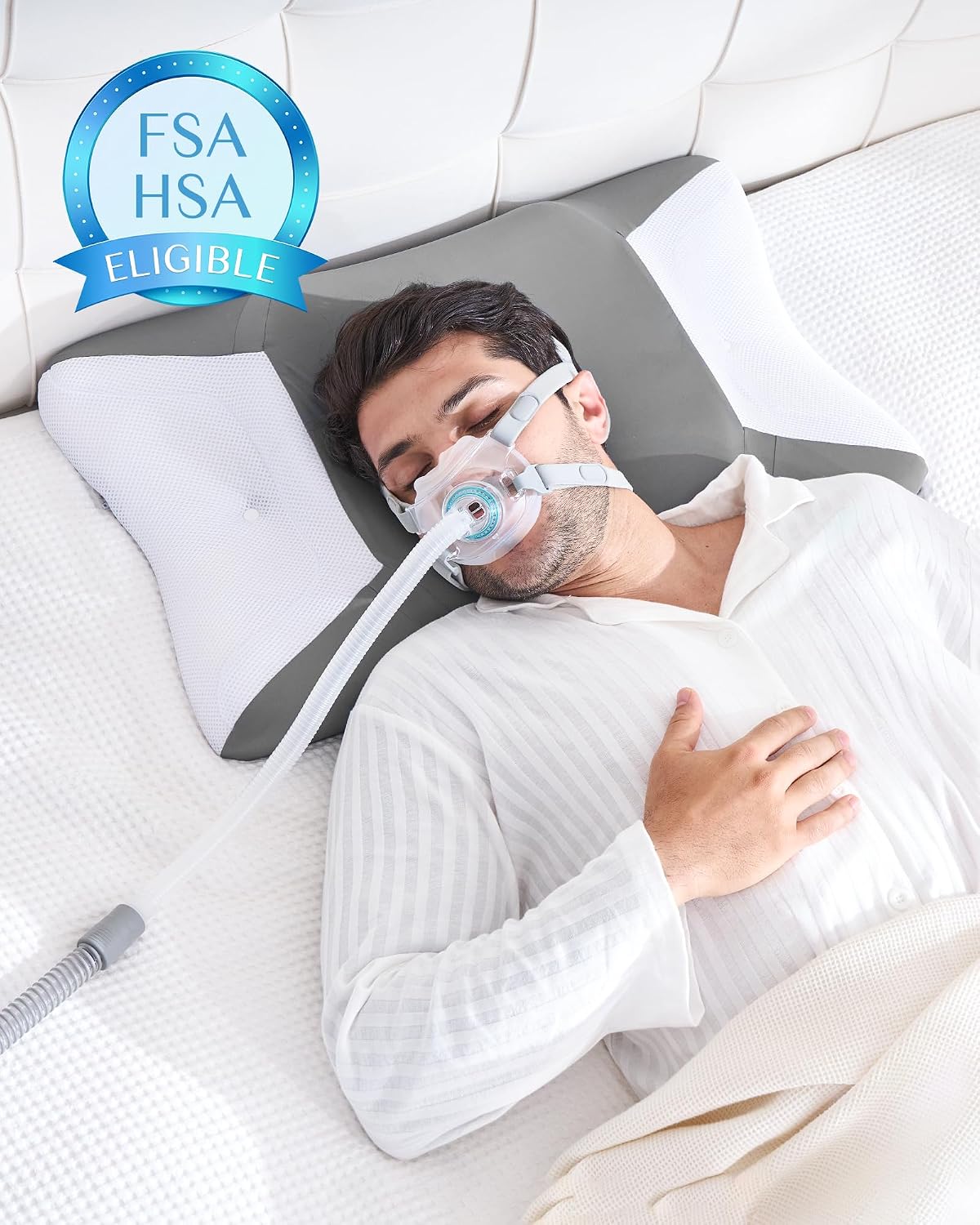 CPAP Pillow for Sleeping, HSA/FSA Sleep Apnea Pillow for All CPAP Masks Users to Reduce Air Leaks, Masks Pressure, Memory Foam with Cooling & Breathable Pillowcase for Side Back Sleeper