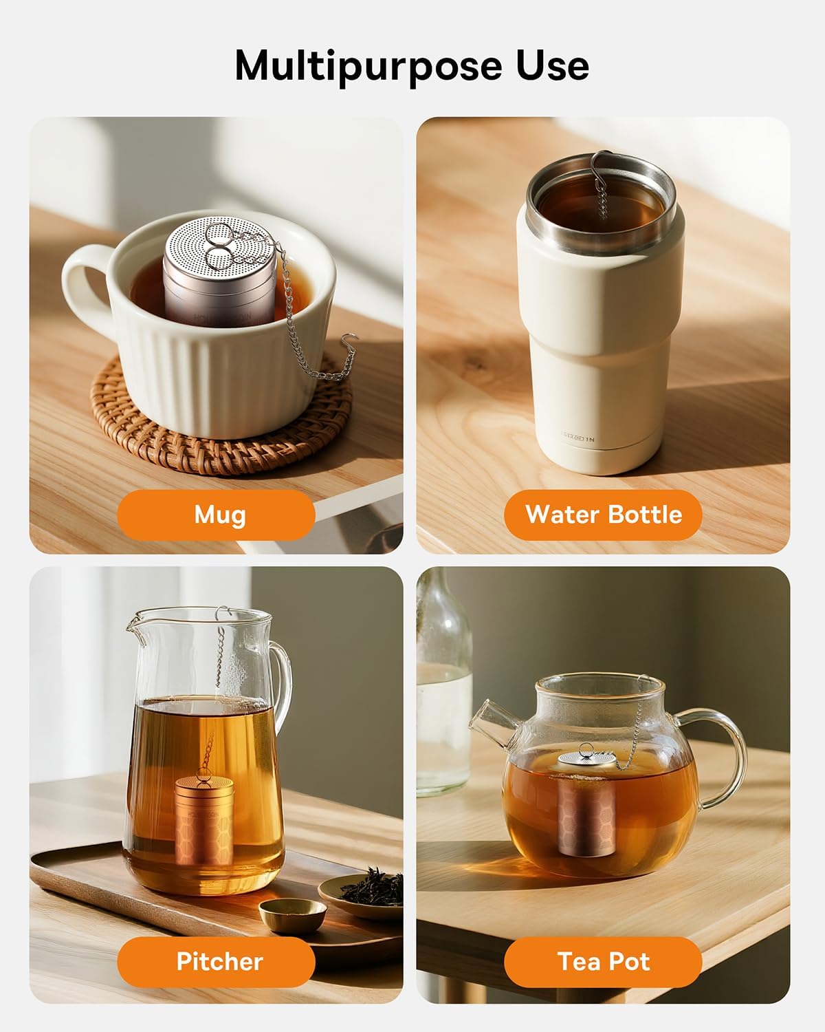 House Again Large Tea Infusers, Extra Fine Mesh Tea Strainers for Loose Tea, Slim Threaded Lid & 304 Stainless Steel, Filter Bags Diffusers, Loose Leaf Tea Steeper for Brew Tea Spices & Seasonings