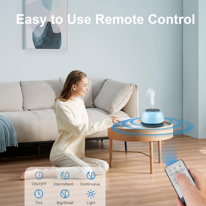 300ML Essential Oil Diffuser, Remote Control Ultrasonic Aromatherapy Oil Diffusers Cool Mist Humidifier, Waterless Auto-Off and 7 LED Light Colors for Bedroom, Yoga, SPA, Baby