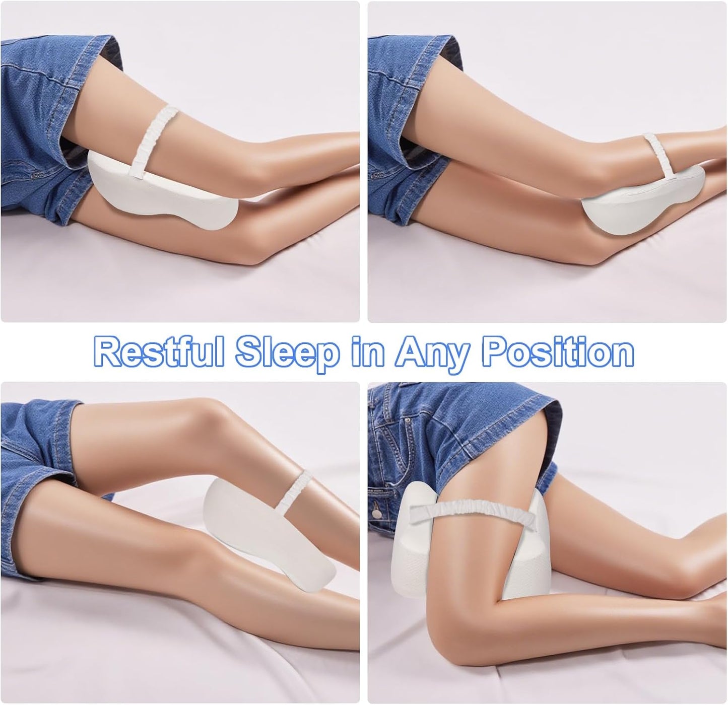 Knee Pillow for Side Sleepers Memory Foam Sciatica Pain Relief Leg Pillow, Removable Breathable Cover & Elastic Strap Grey